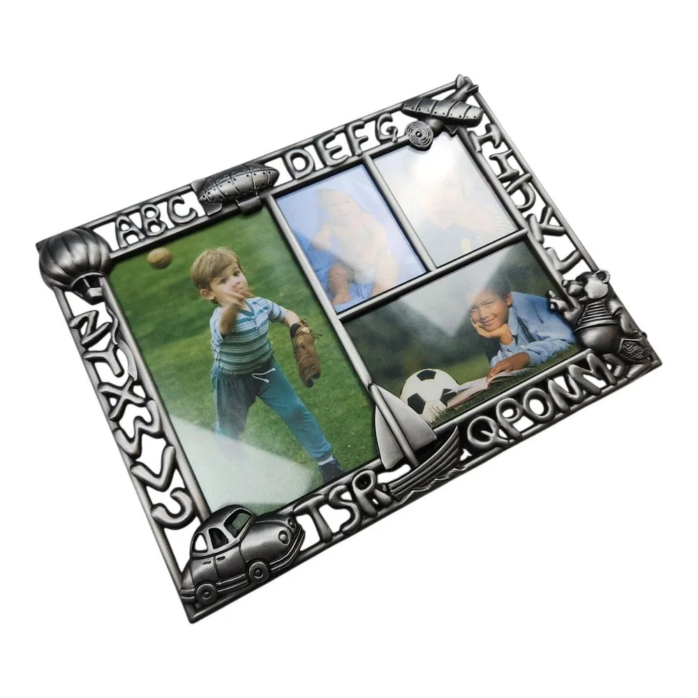 Vintage‎ Pewter Collage Baby Picture Frame ABC Alphabet Airplane Nursery Decor